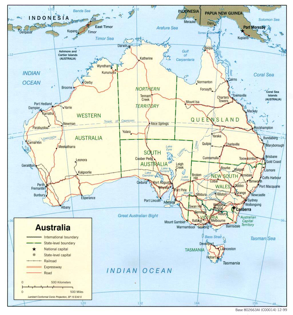 Carte des transports en Australie Carte des transports en Australie
