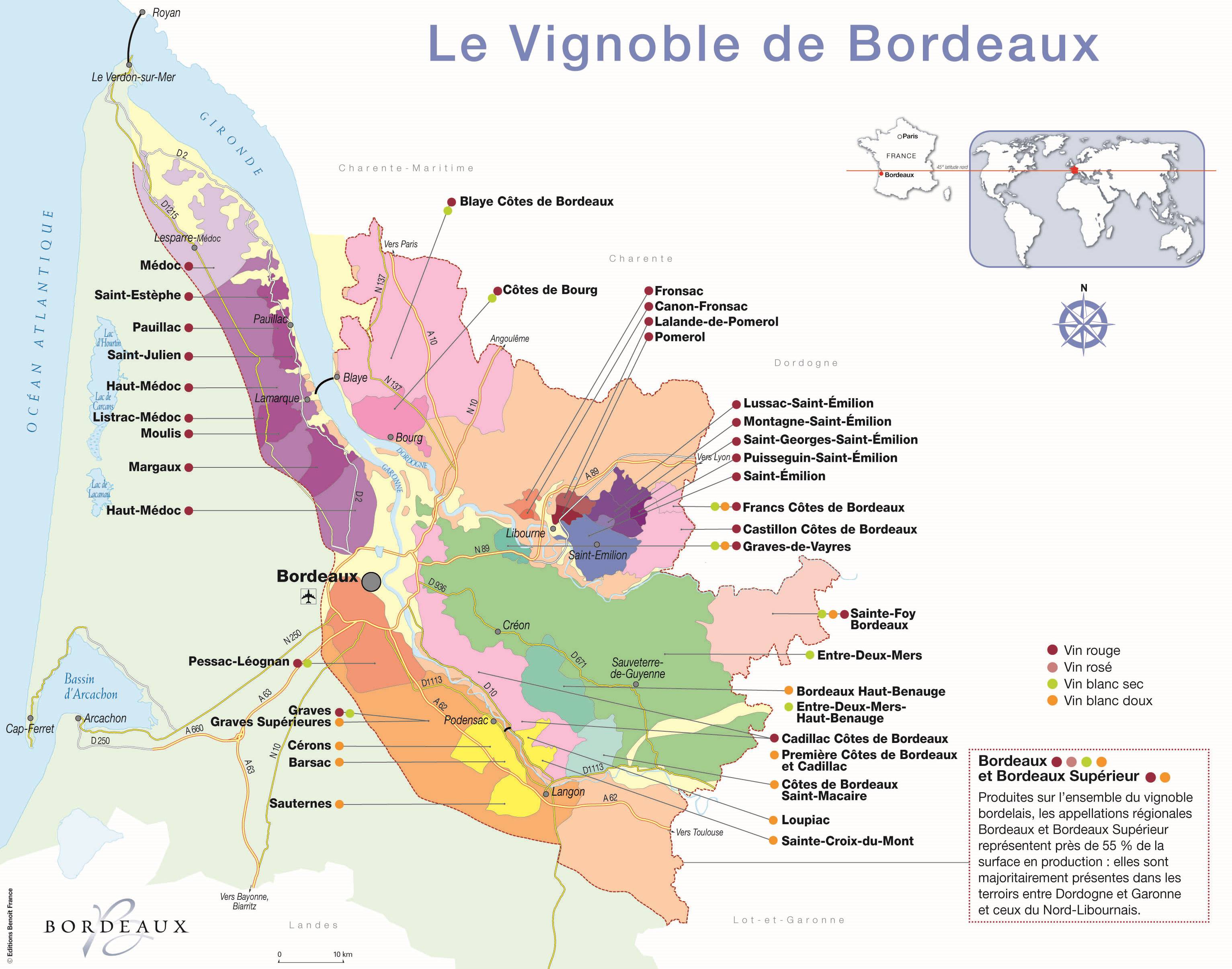 Carte des vignobles à Bordeaux Carte des vignobles à Bordeaux