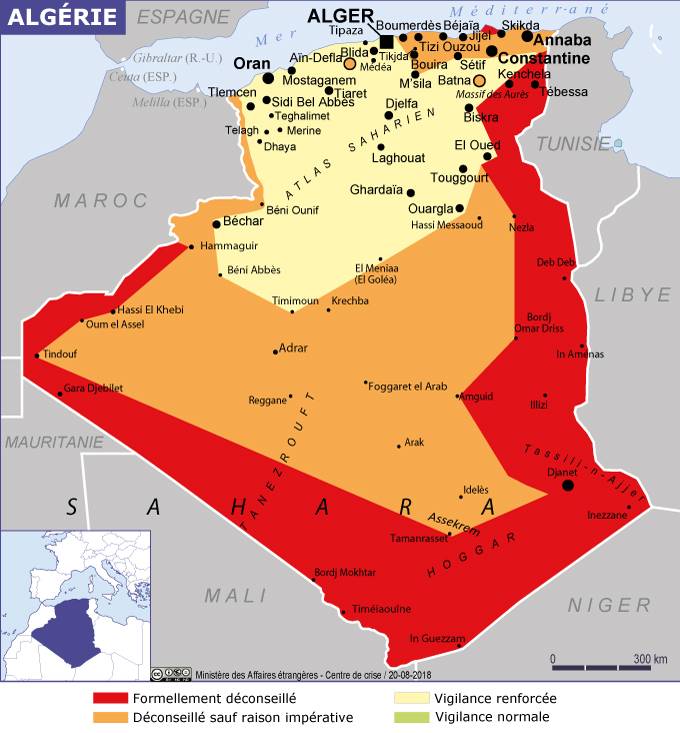 Carte de l'Algérie - villes, routes, relief, administrative, régions
