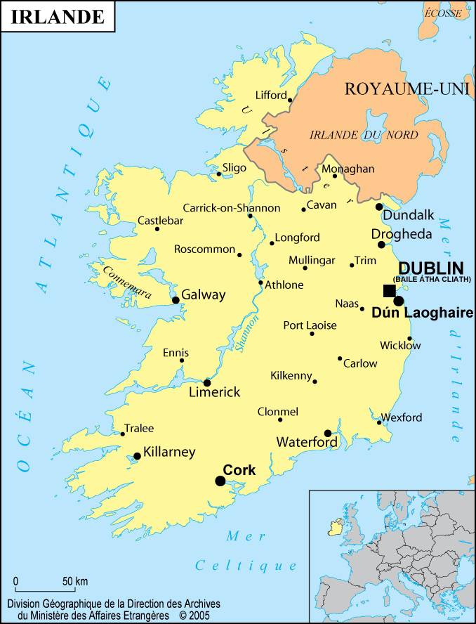 Carte des villes de l'Irlande