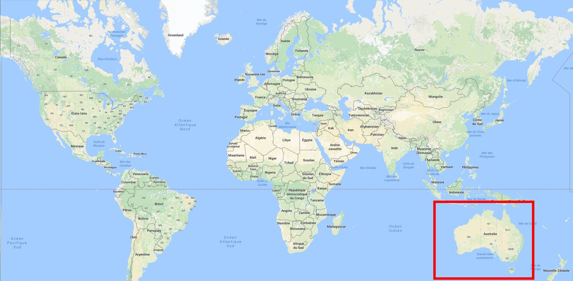 australie dans la carte du monde