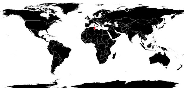 Tunisie sur une carte du monde