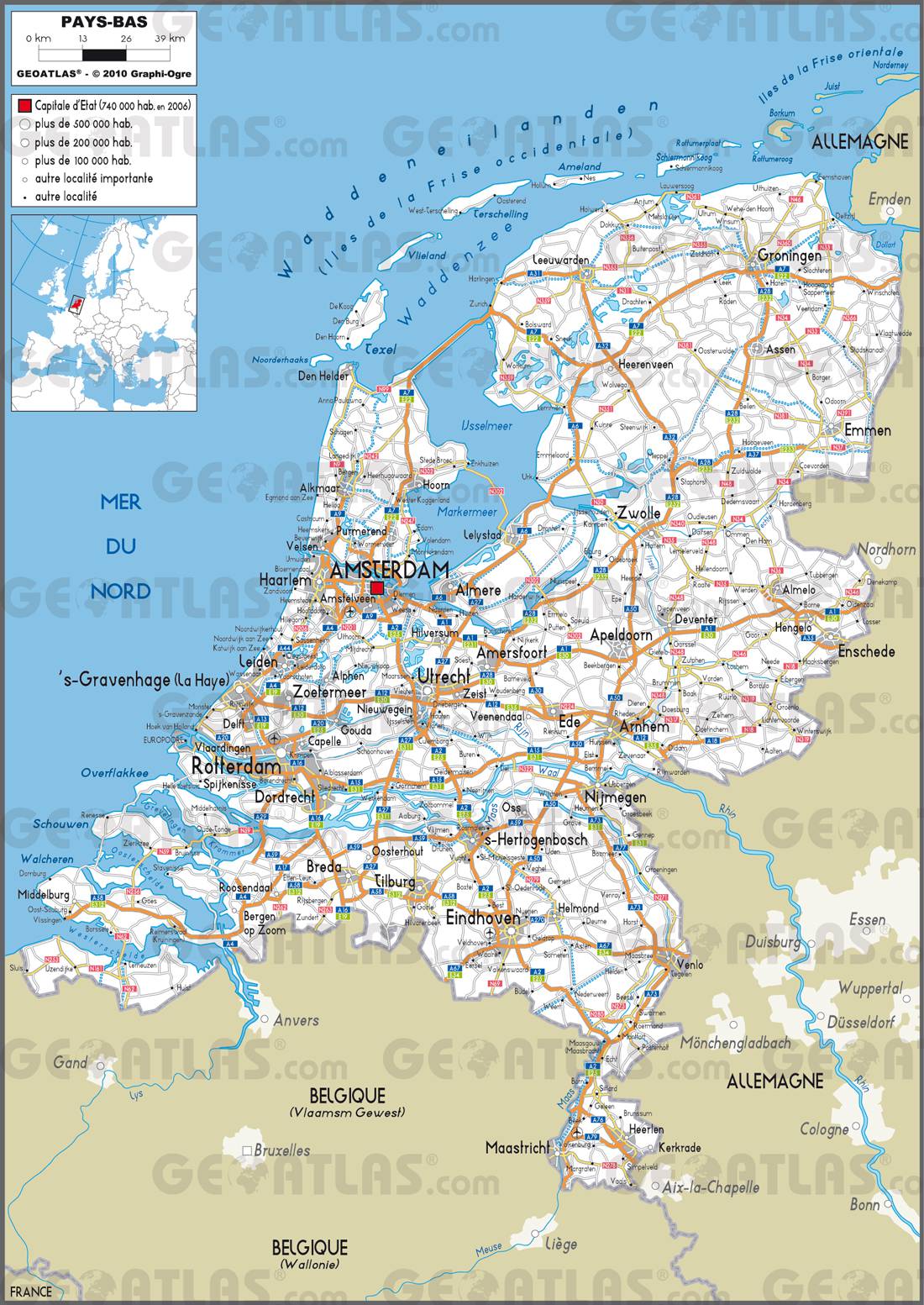 Carte des Pays-Bas - Cartes du relief, villes, administrative ...