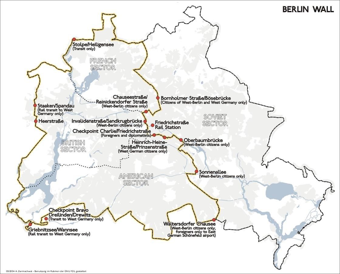 Carte de l'ancien mur de Berlin Carte de l'ancien mur de Berlin