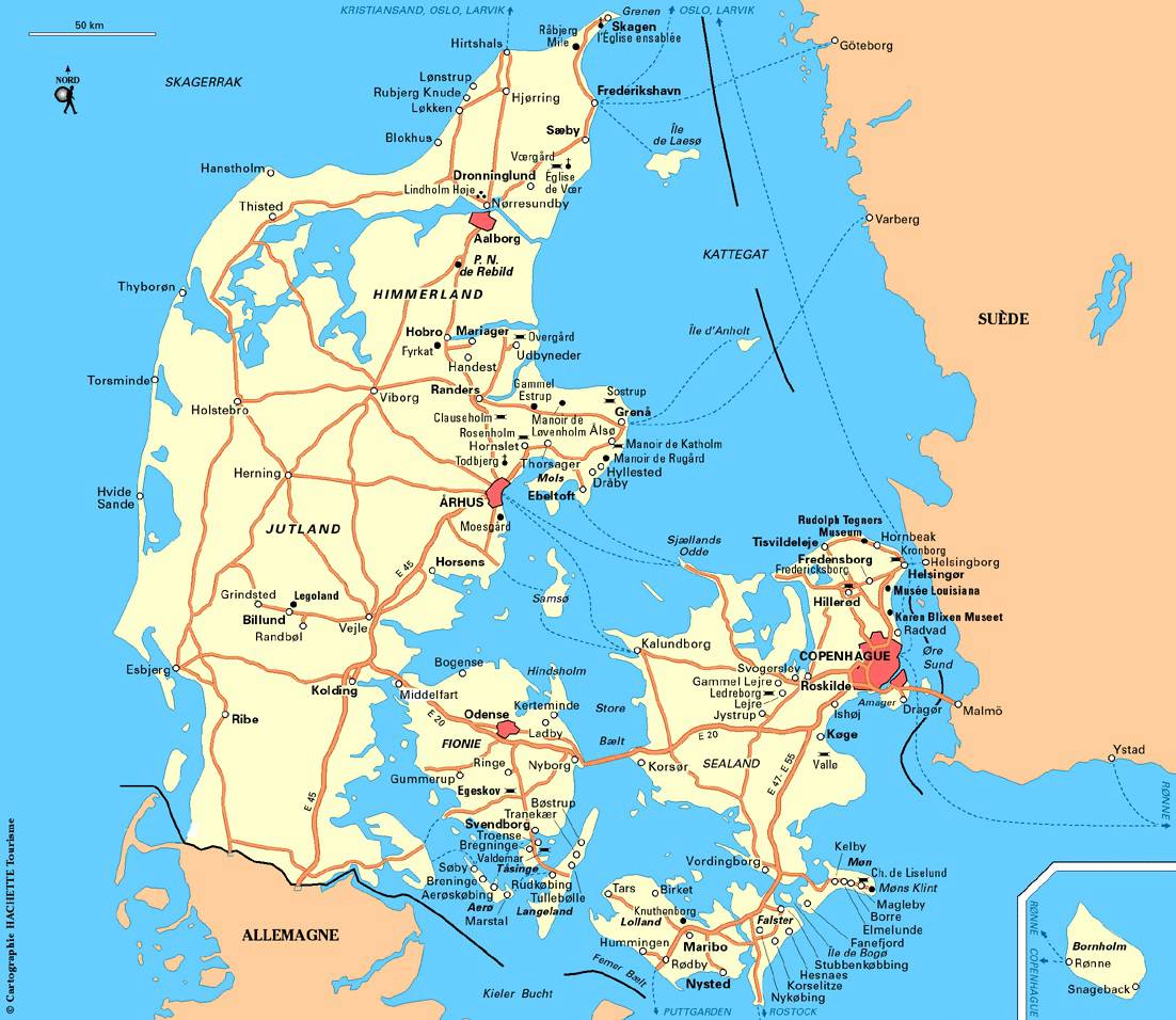 Carte des autoroutes au Danemark Carte des autoroutes au Danemark