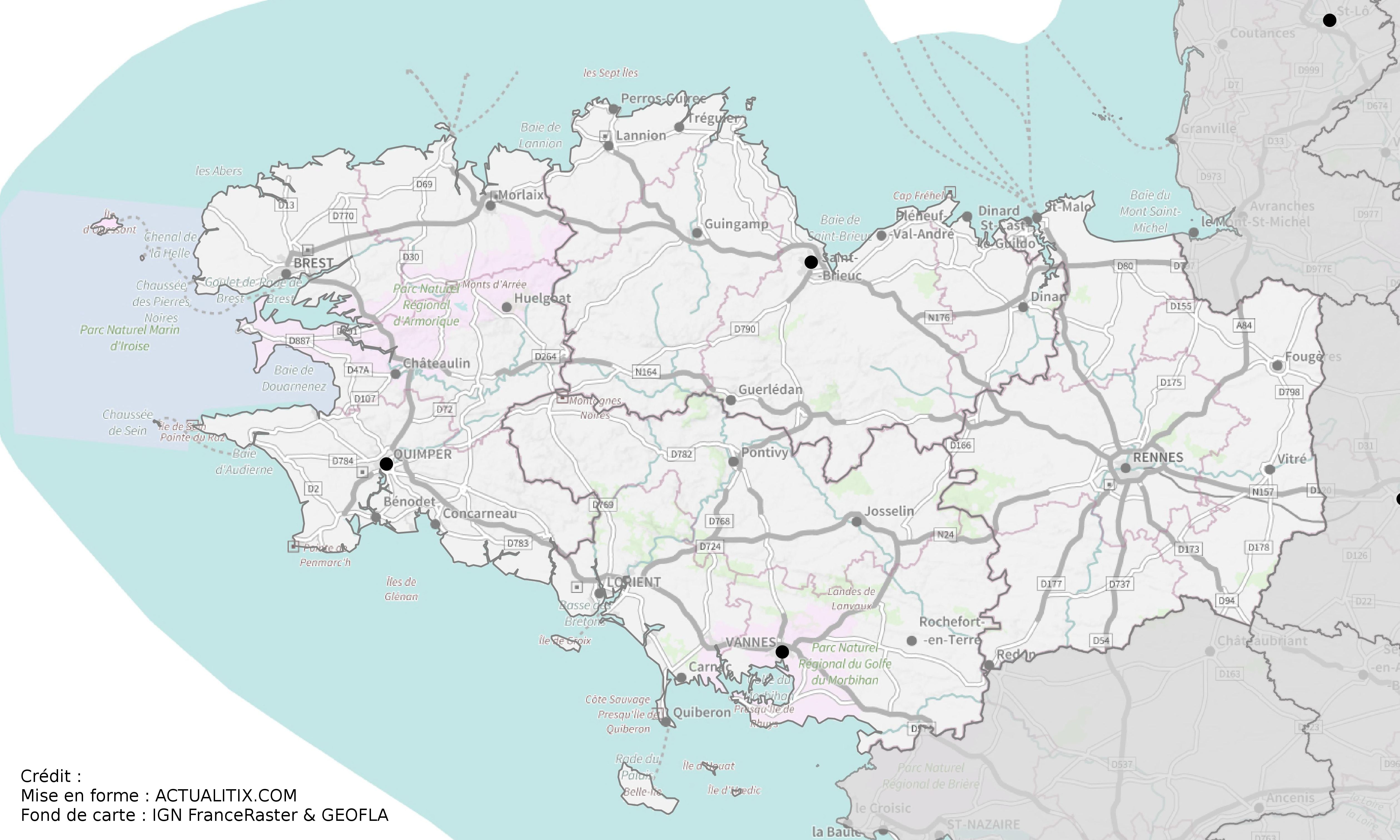 carte bretagne ouest