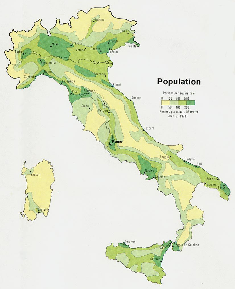 Carte densité de population en Italie Carte densité de population en Italie
