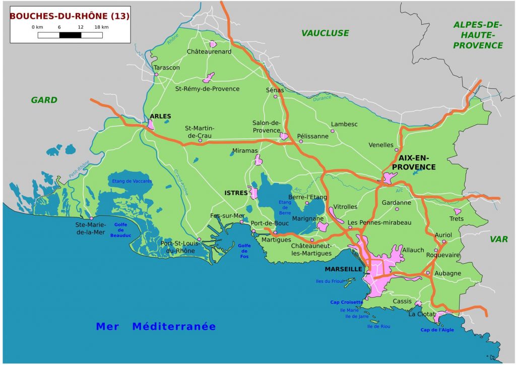 Carte des BouchesduRhône Communes, Détaillée, relief
