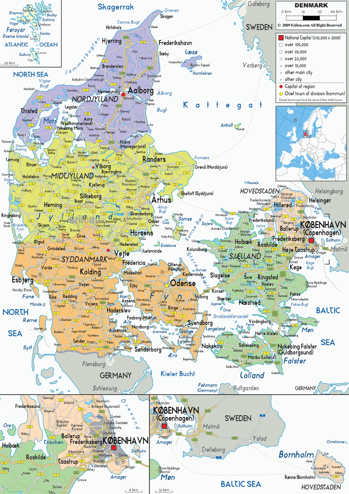 Carte détaillée du Danemark Carte détaillée du Danemark