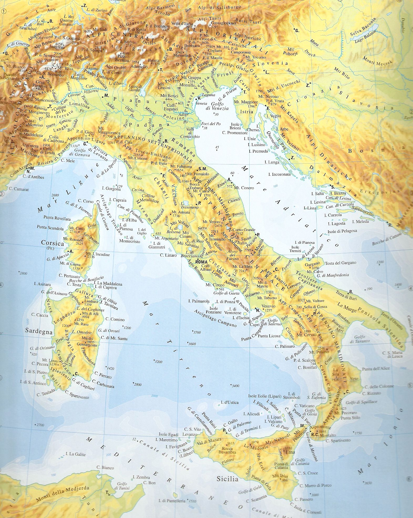 Carte physique de l'Italie Carte physique de l'Italie