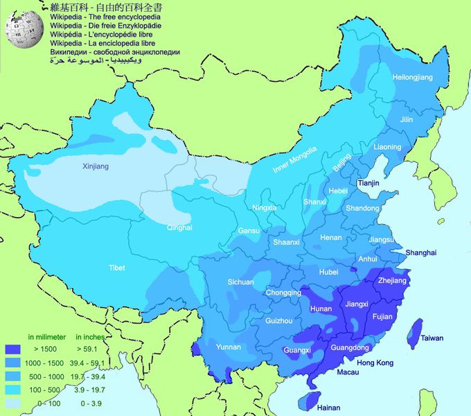 Carte des précipitations en Chine Carte des précipitations en Chine