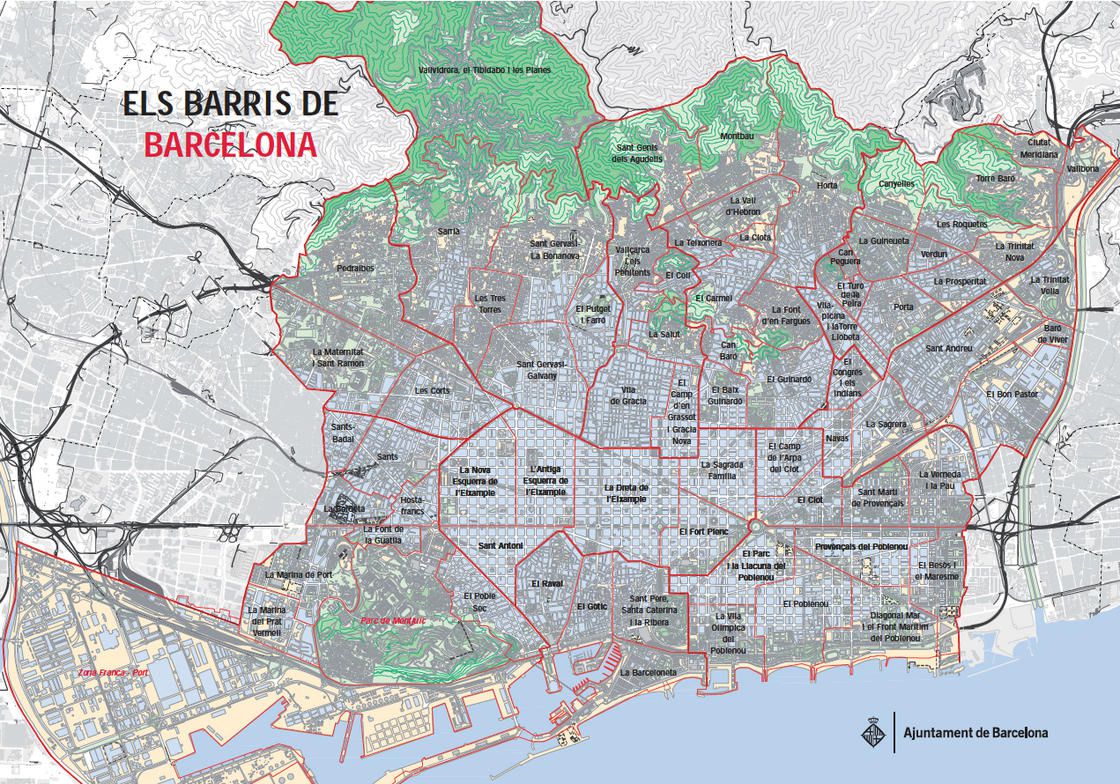 Carte des quartiers de Barcelone Carte des quartiers de Barcelone