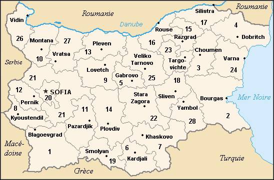 Carte des régions de la Bulgarie Carte des régions de la Bulgarie