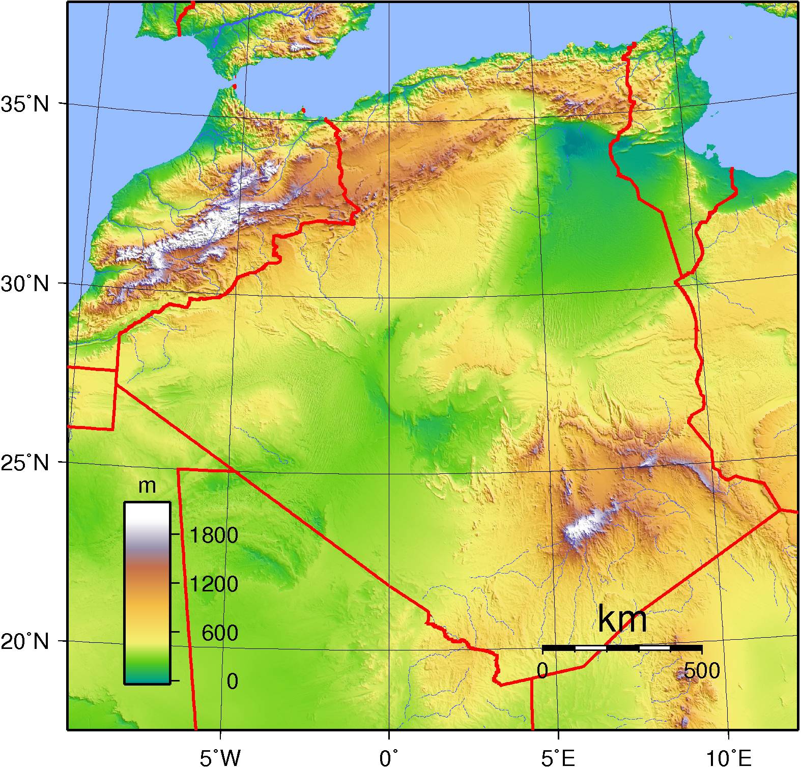 Carte de l'Algérie villes, routes, relief, administrative, régions