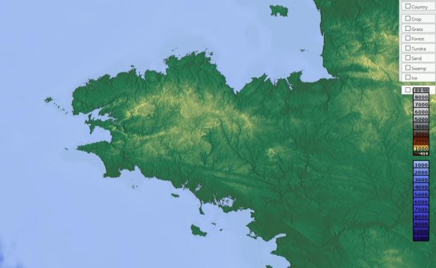 Carte du relief de la Bretagne