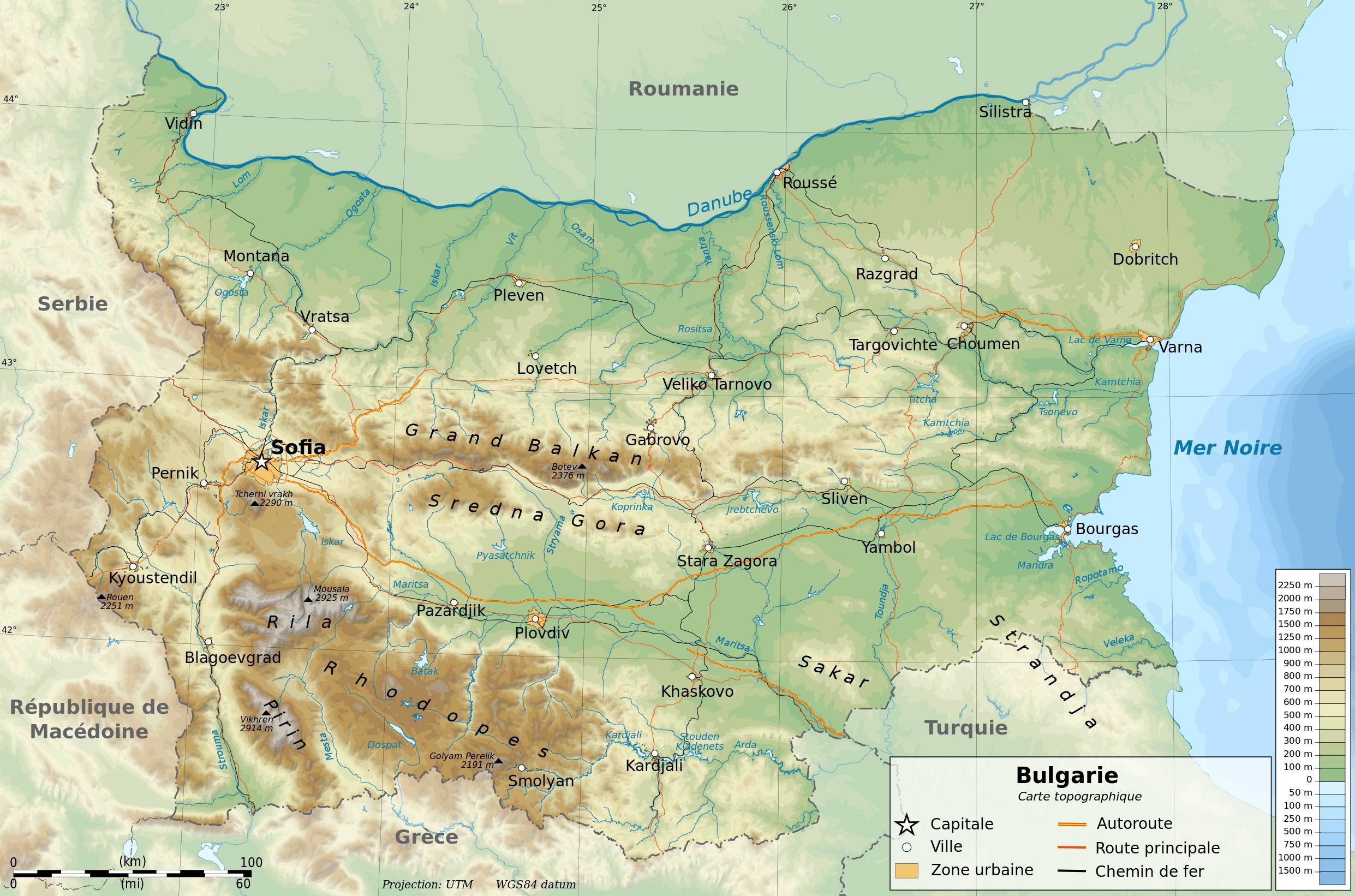 Carte du relief de la Bulgarie Carte du relief de la Bulgarie