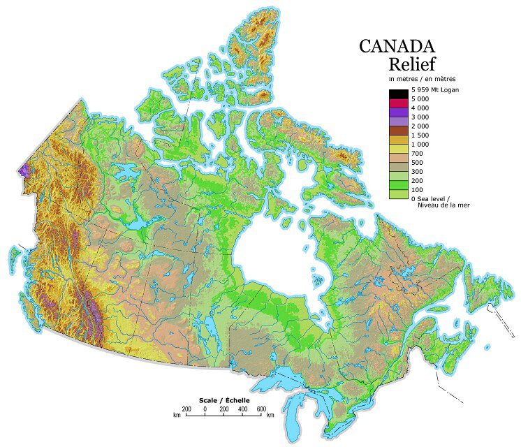 Carte du relief au Canada Carte du relief au Canada