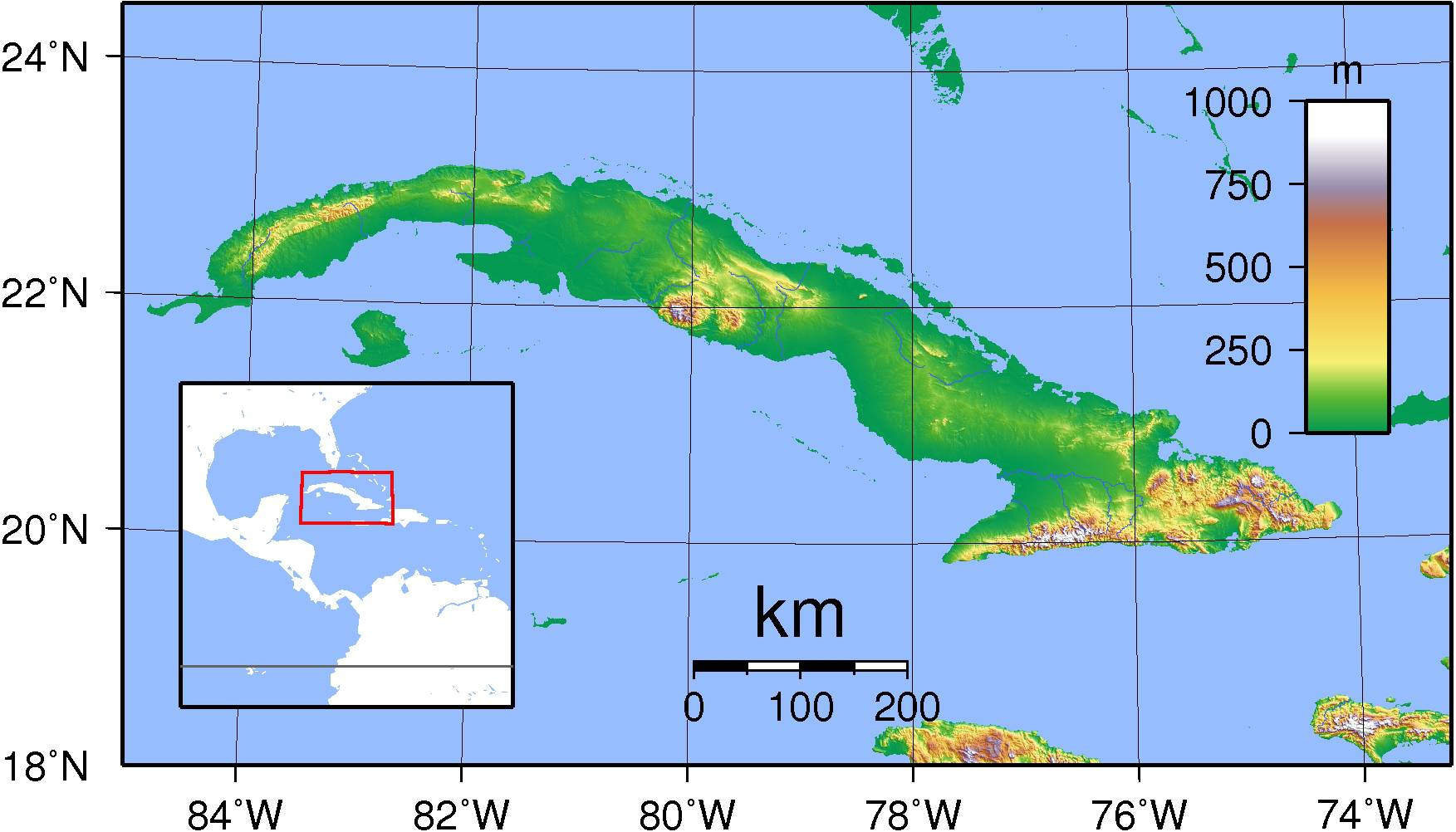 Carte du relief à Cuba Carte du relief à Cuba