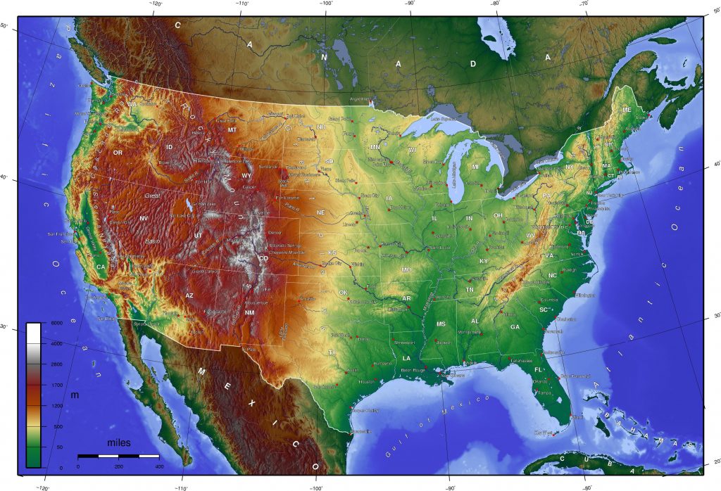 Carte du relief des USA (Etats-Unis) Carte du relief des USA (Etats-Unis)