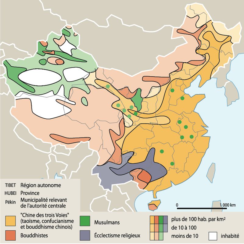Carte des religions en Chine Carte des religions en Chine