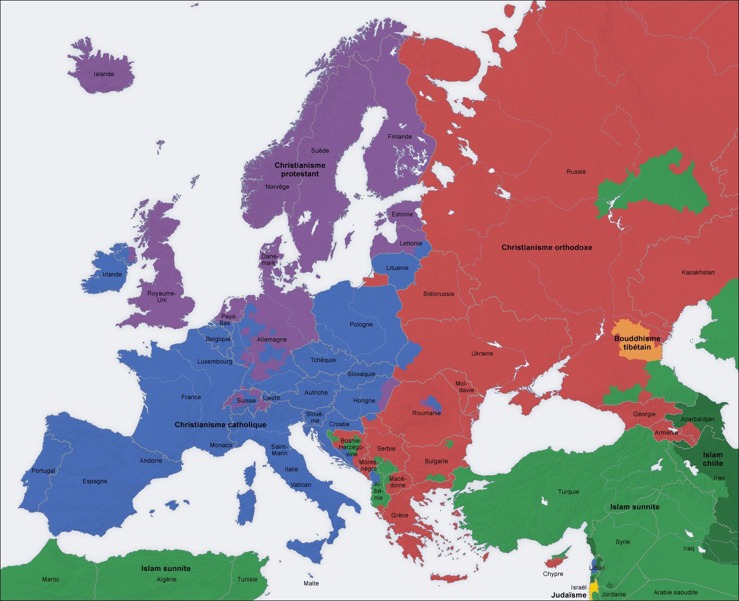 Carte des religions en Europe Carte des religions en Europe