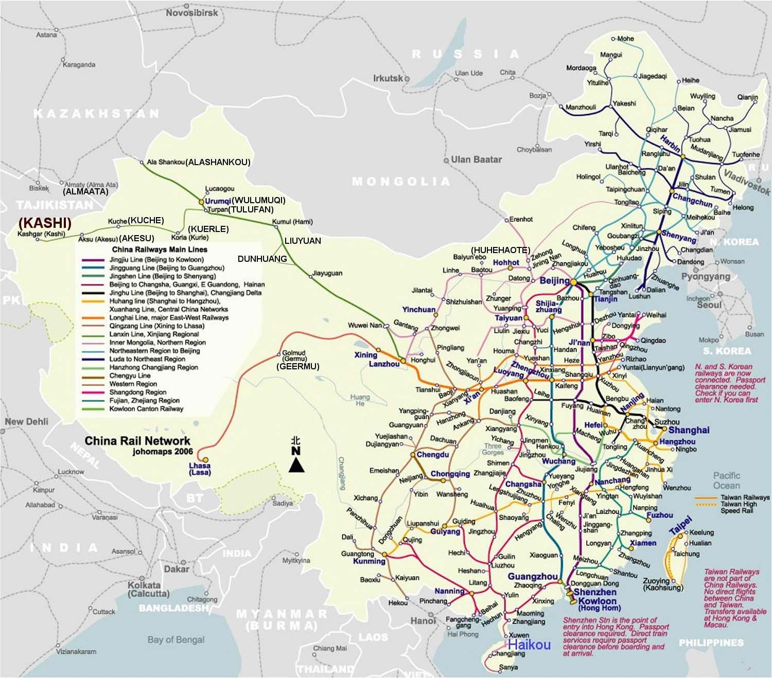 Carte du réseau ferroviaire en Chine