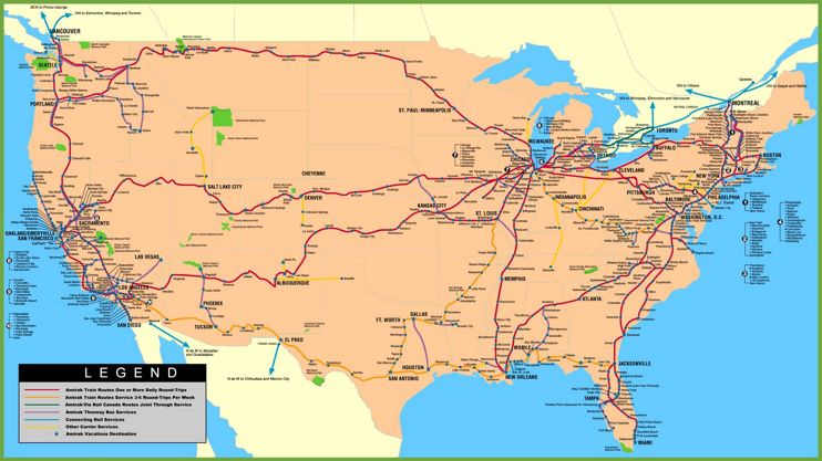 Carte des réseaux ferroviaires aux USA (Etats-Unis) Carte des réseaux ferroviaires aux USA (Etats-Unis)
