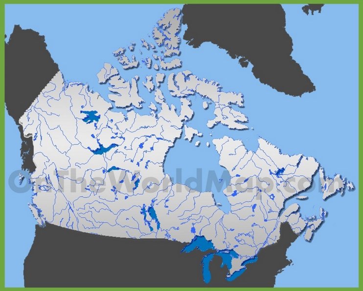 Carte des rivières et lacs au Canada Carte des rivières et lacs au Canada