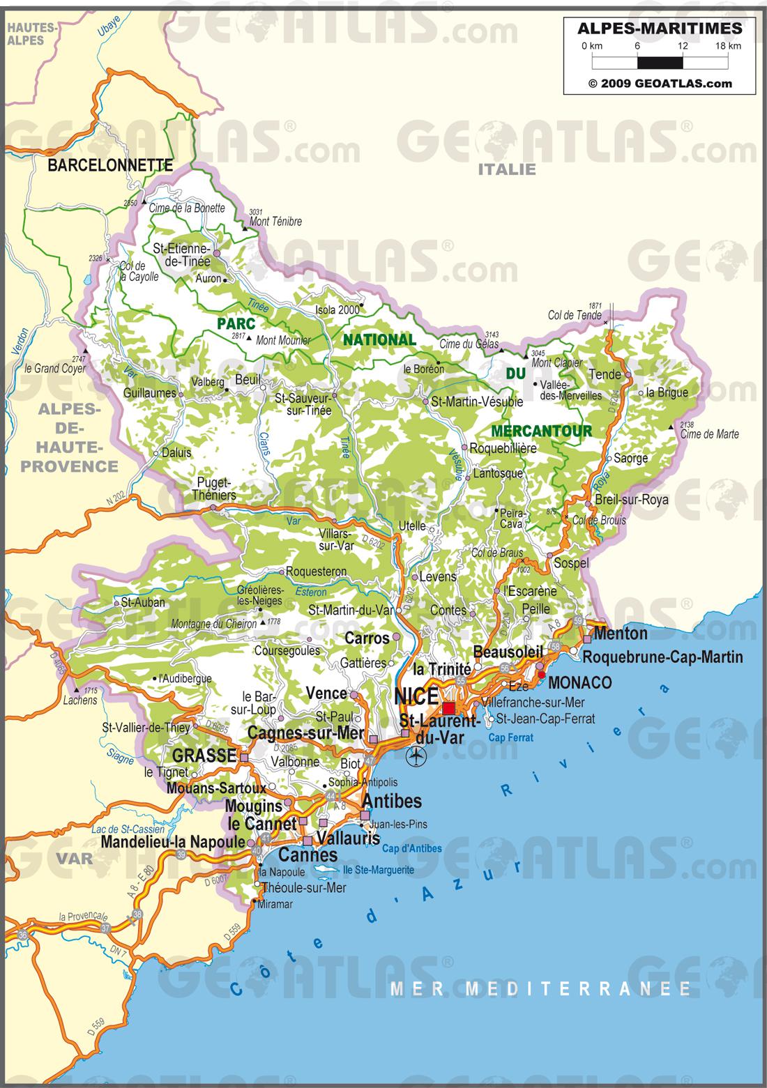 Carte des Alpes Maritimes - Voyages - Cartes
