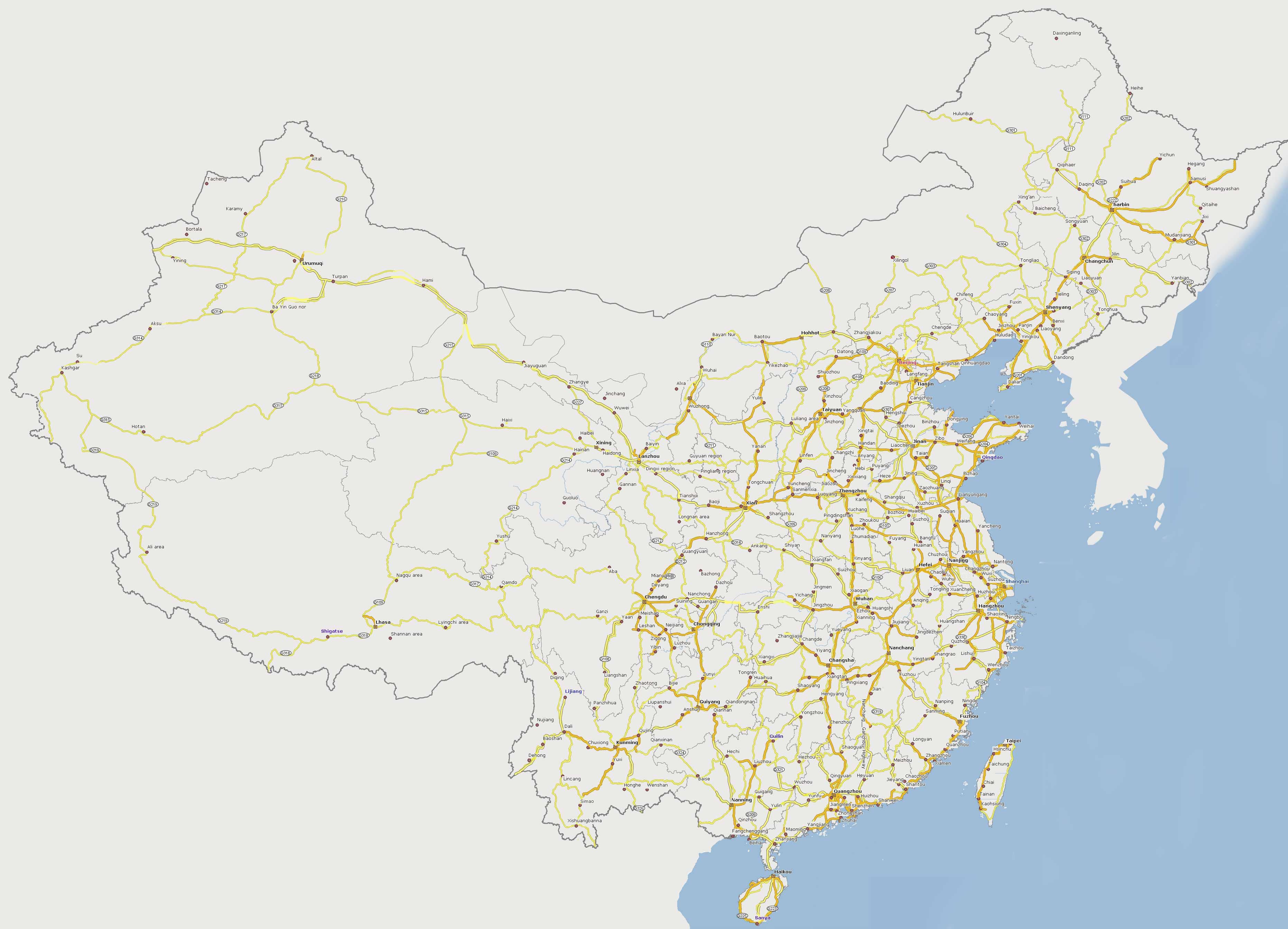 Carte routière en Chine Carte routière en Chine