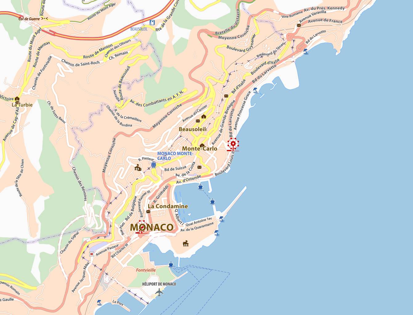 Carte routière de Monaco Carte routière de Monaco
