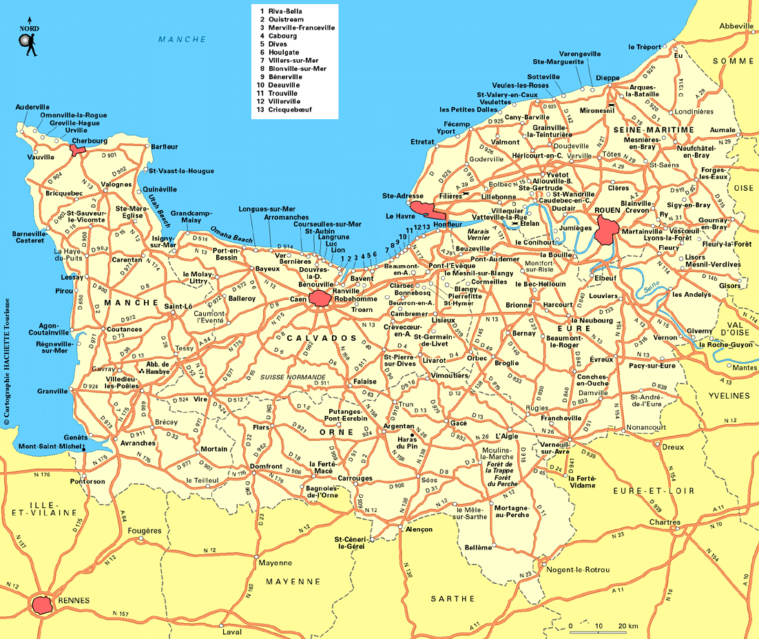 Carte de la Normandie - Plusieurs cartes de la région (relief, villes...)