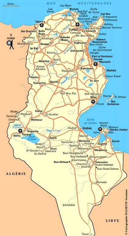 Carte routiere de la Tunisie Carte routiere de la Tunisie