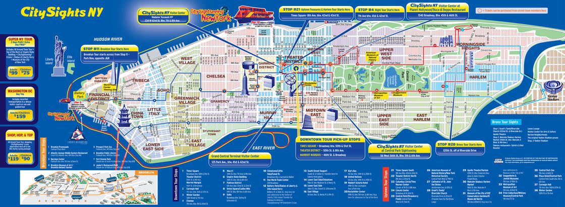 Carte des sites touristiques à New York Carte des sites touristiques à New York