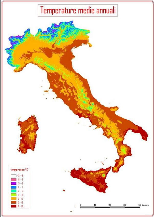 Carte des témpératures en Italie Carte des témpératures en Italie