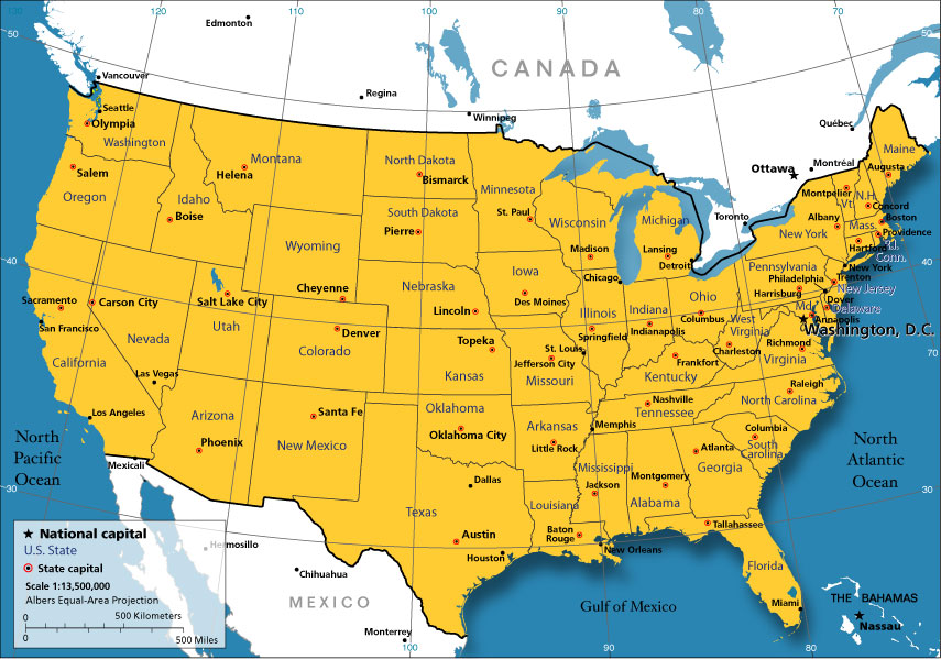 Carte des USA (Etats-Unis) - Cartes du relief, villes, administratives,  politiques, états