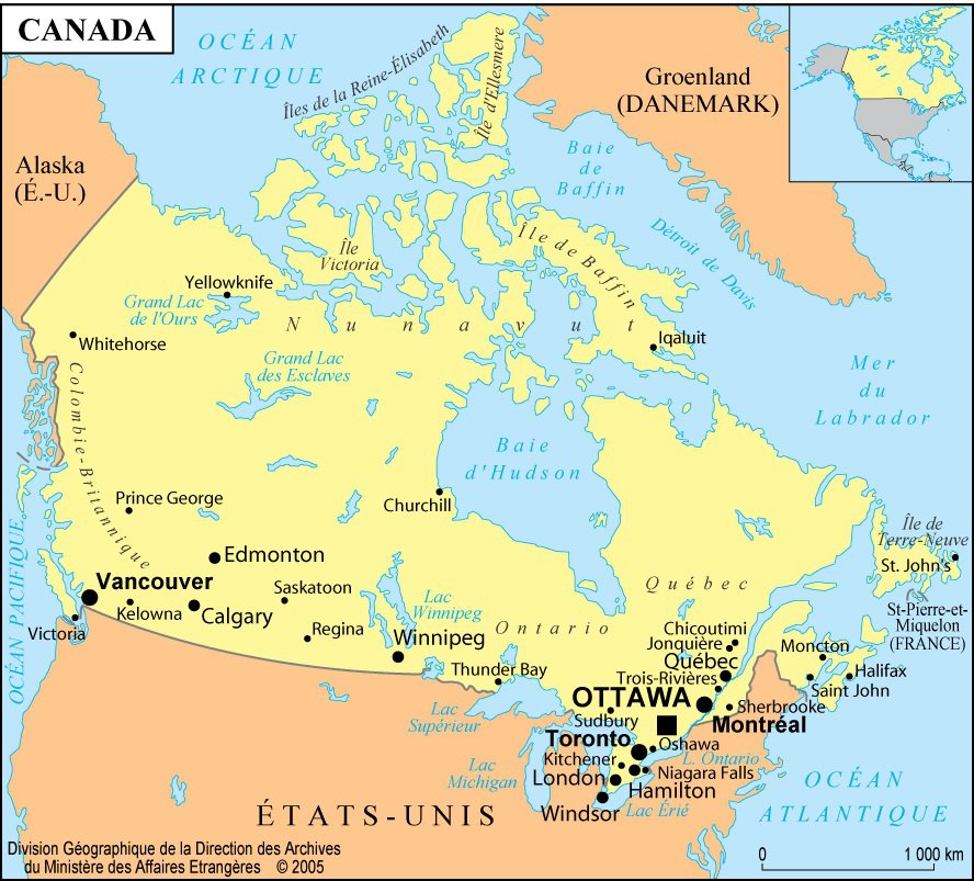 carte du canada avec les villes