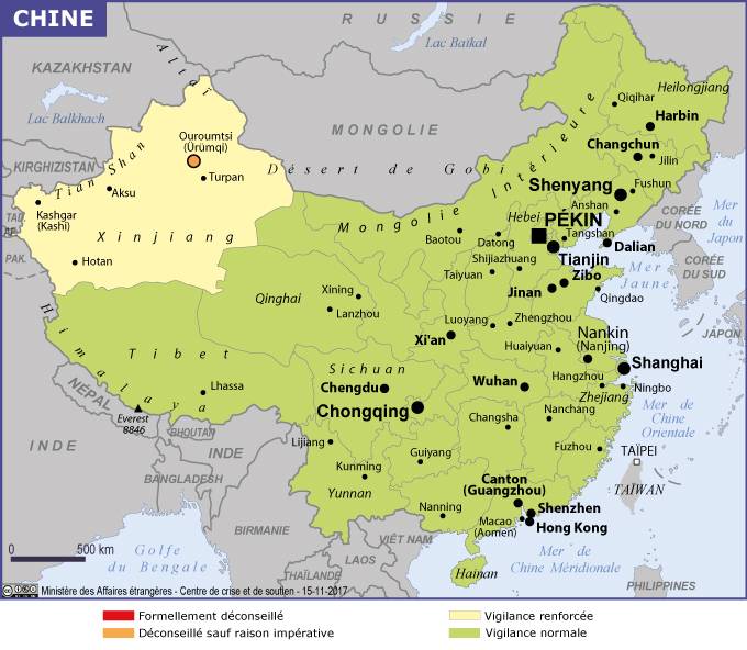 Carte des montagnes de Chine