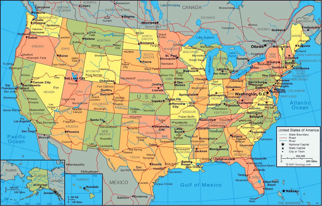 Carte des USA (Etats-Unis) - Cartes du relief, villes, administratives