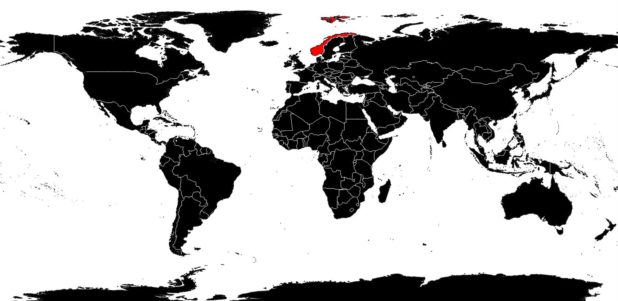 Norvège sur une carte du monde