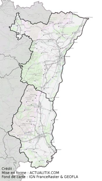 Région Alsace avec départements