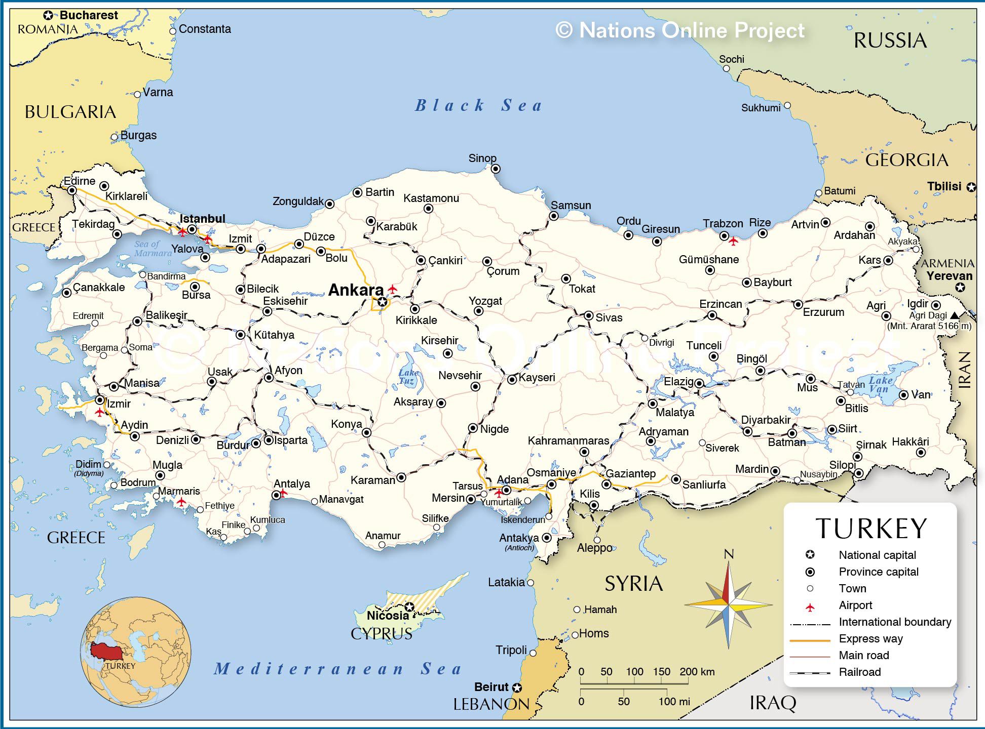 Carte de la Turquie - Relief, Administrative, Régions, Climat