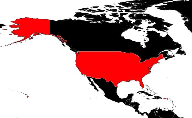 USA (États-Unis) sur une carte d'Amérique-du-Nord et Centrale