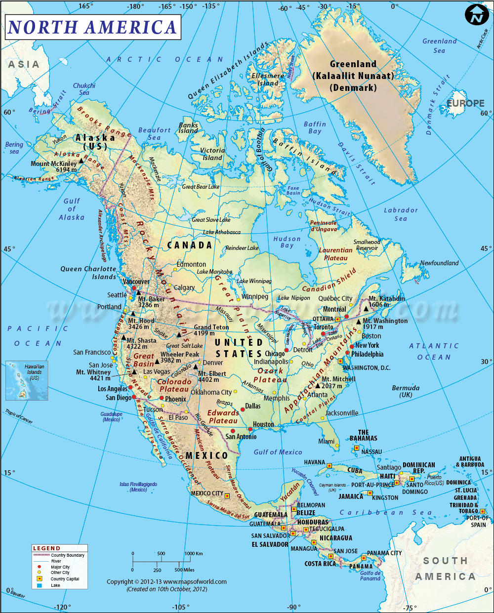Amérique du Nord et Centrale carte Amérique du Nord et Centrale carte