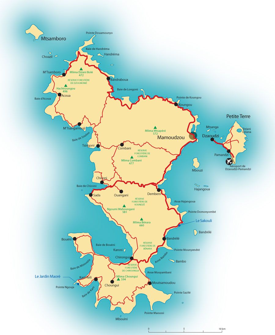 Carte de Mayotte Mayotte carte des villes, relief, politique, routes...