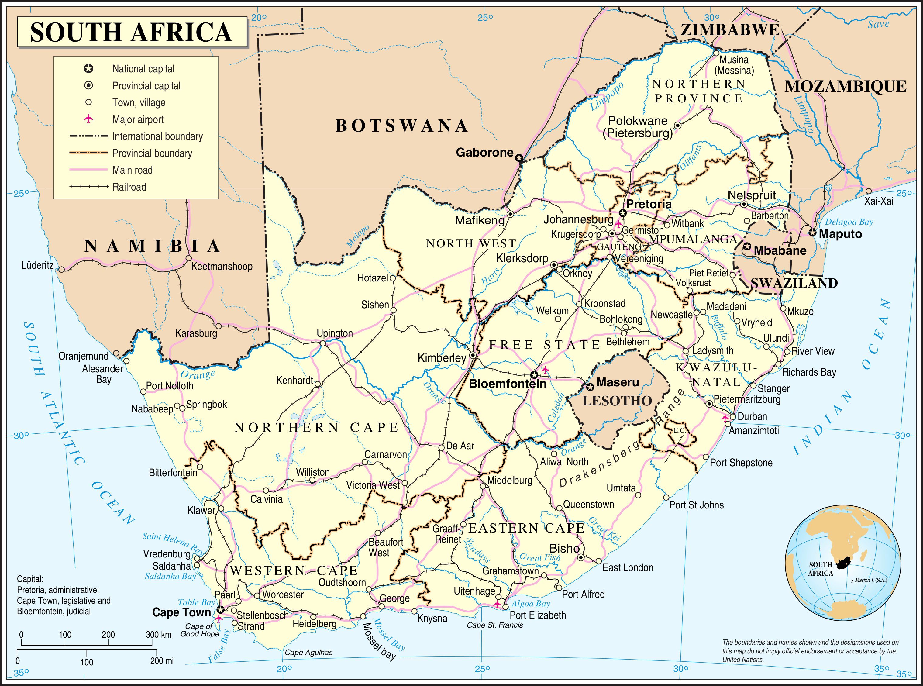 Afrique du Sud – relief – PopulationData.net
