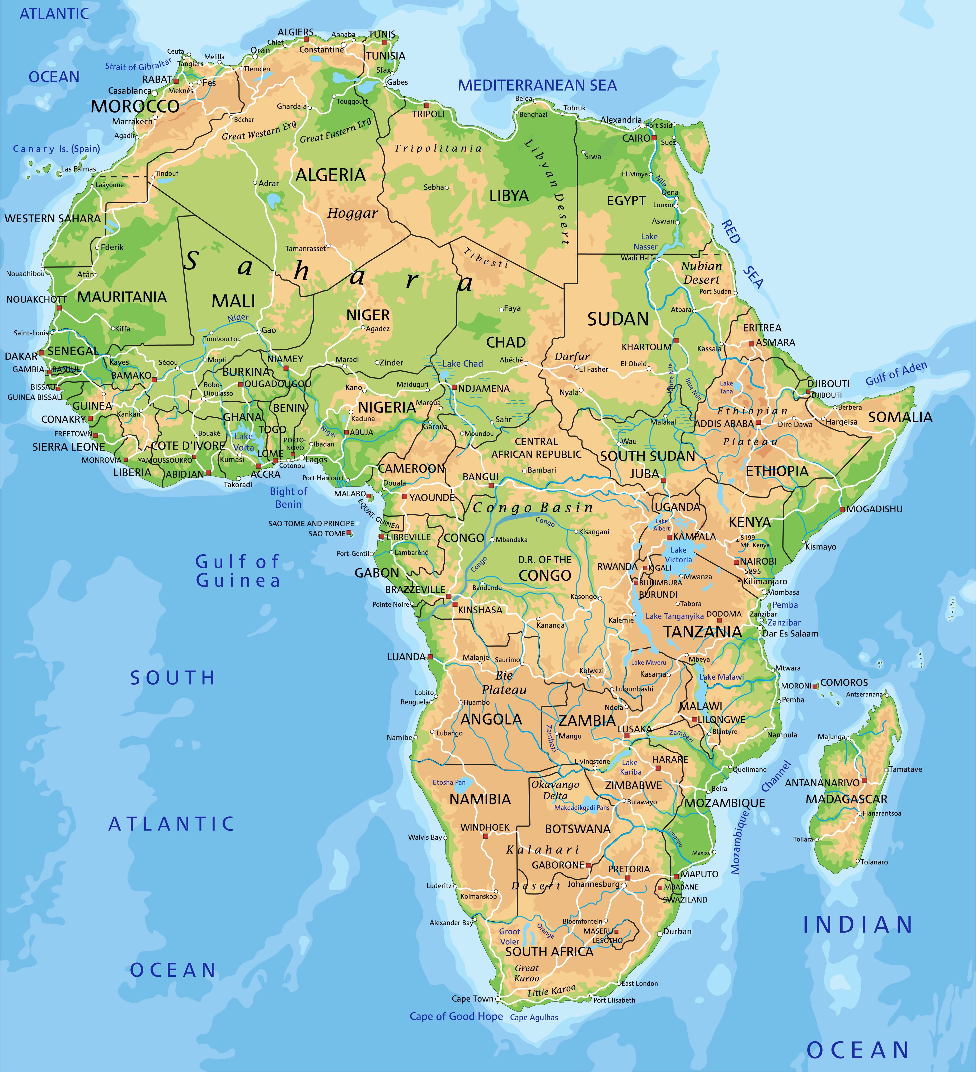 Carte De L Afrique Cartes Sur Le Continent Africains Pays Relief Carte De L Afrique Cartes Sur Le Continent Africains Pays Relief