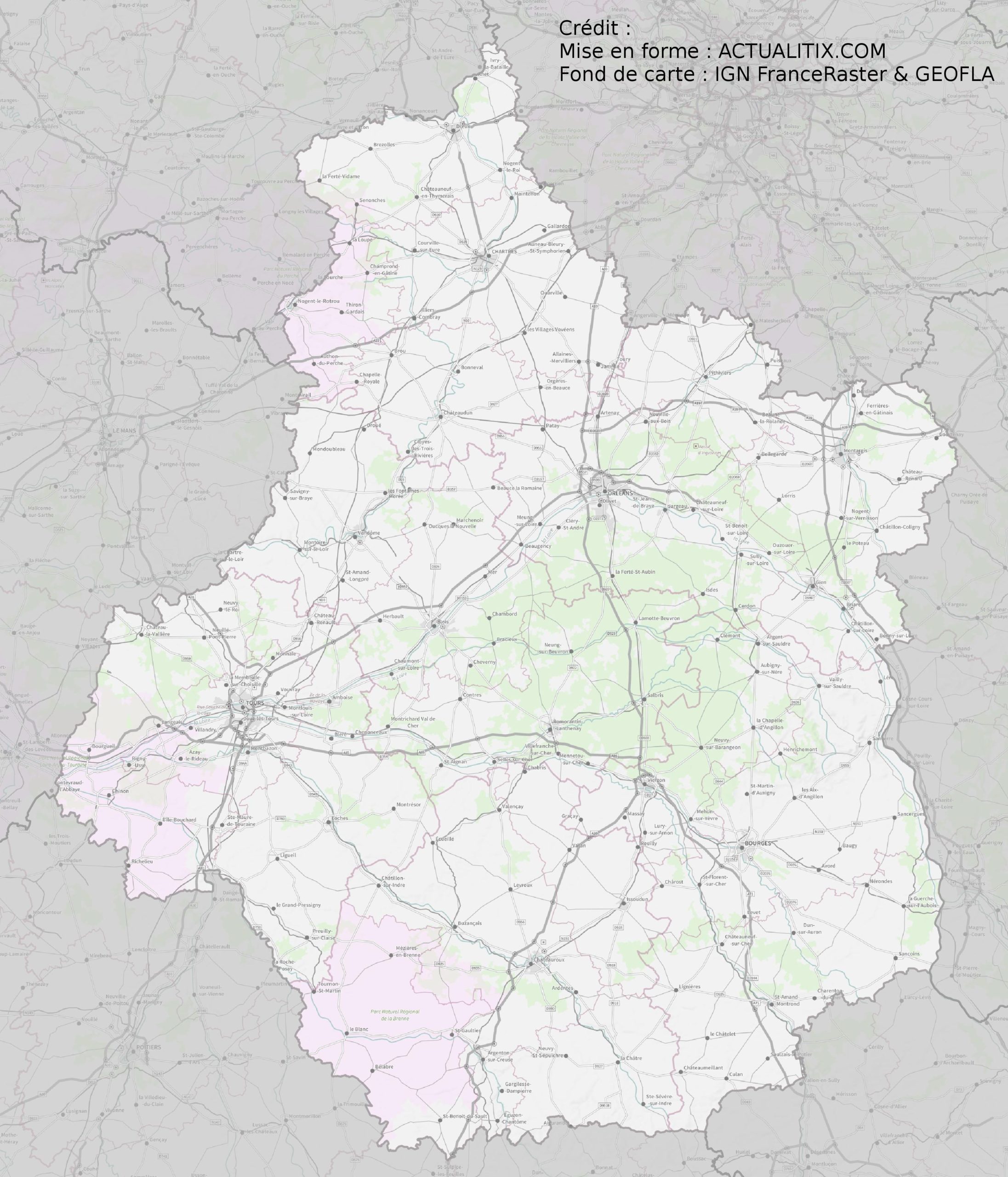 régions centre carte détaillée