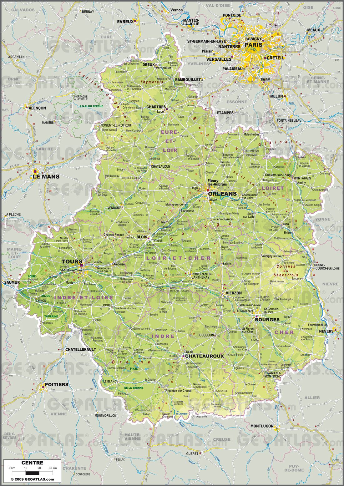 régions centre carte détaillée