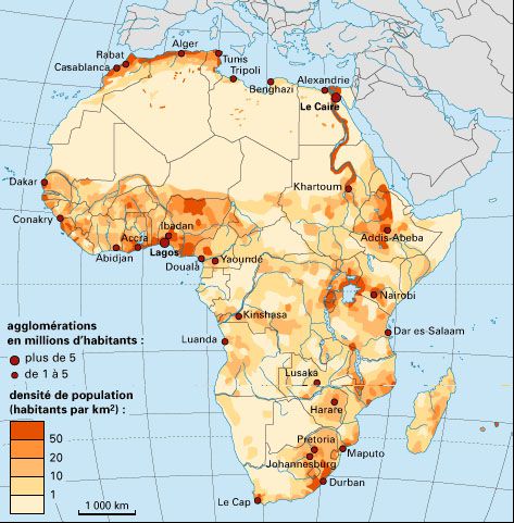 Carte de l'Afrique  Cartes sur le continent Africains, pays, relief